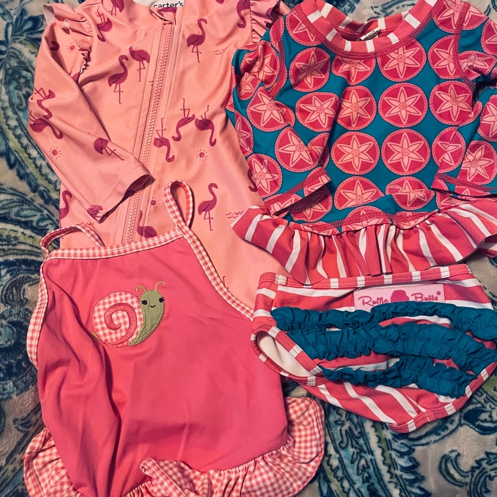 3 baby infant girl swimsuits sz 3/6 months ruffle butt Carter